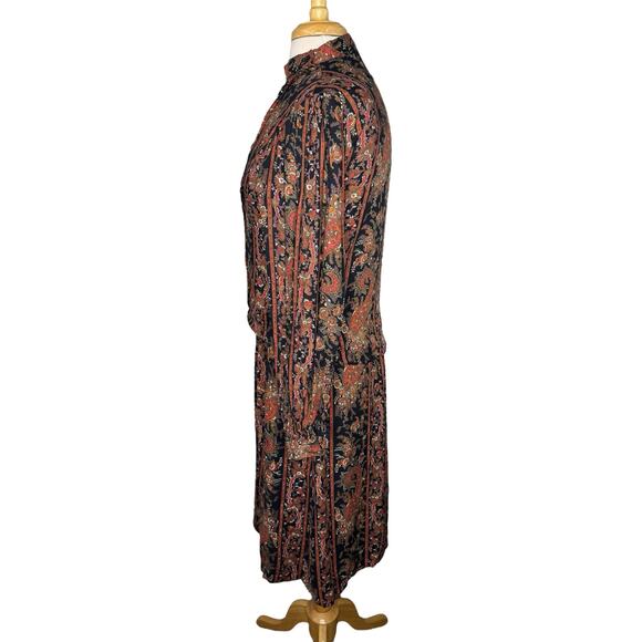 JONES NEW YORK Vintage Black Fall Paisley Skirt Set Size 8 High Neck Asymmetric - Picture 2 of 13
